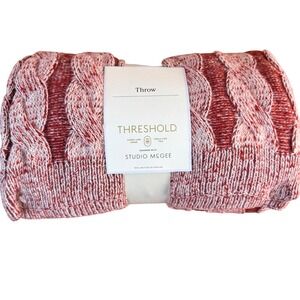 Threshold Studio McGee Red Cable Knit Throw Blanket 50x60 Marled Red White‎